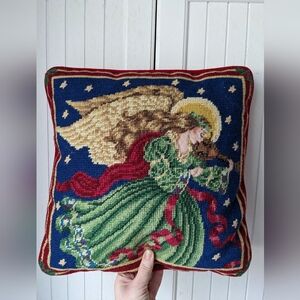 Vintage Christmas Needlepoint Pillow